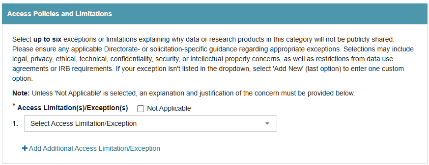 Screen shot of Access Policies and Limitations section of the DMSP