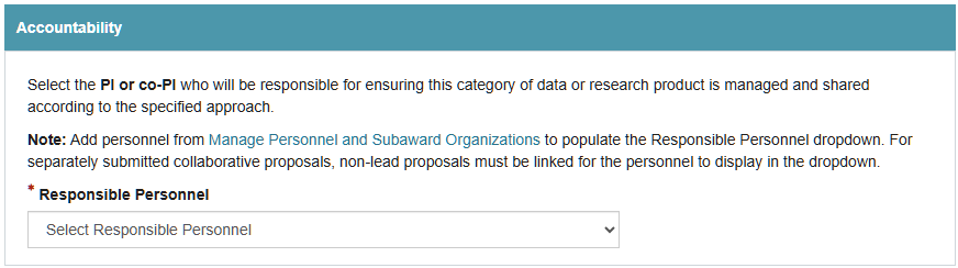 Screen shot of the Accountability section of the DMSP.