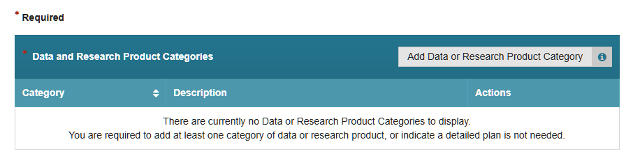 screenshot of Data and Research Product Categories section of DMSP.